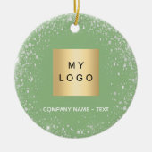 Sage groen zilver glitter bedrijf logo keramisch ornament (Voorkant)