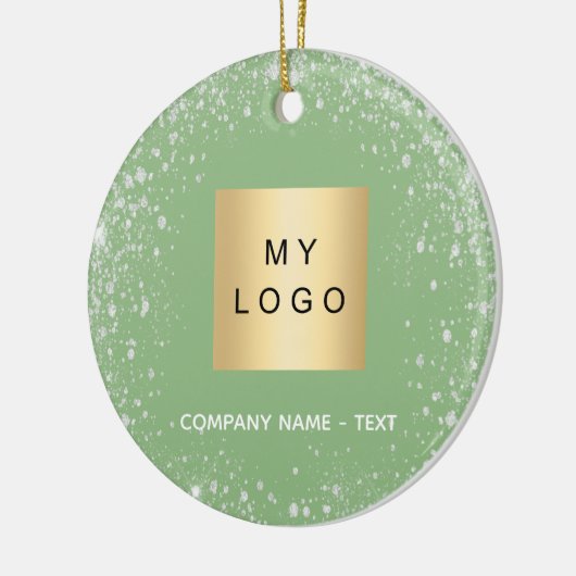 Sage groen zilver glitter bedrijf logo keramisch ornament (Links)