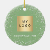 Sage groen zilver glitter bedrijf logo keramisch ornament (Achterkant)