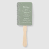 Sage Groen Zilver Glitter Edge Bruiloft Programma Handwaaier (Voorkant)