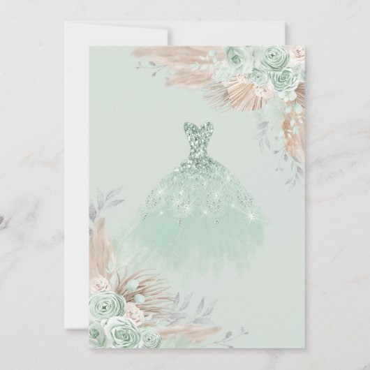 Sage Groen Zilver Quinceañera Boho 15e Verjaardag Kaart (Achterkant)