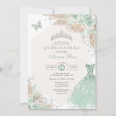 Sage Groen Zilver Quinceañera Boho Bloemen Verjaar Kaart (Voorkant)