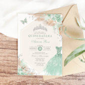 Sage Groen Zilver Quinceañera Boho Bloemen Verjaar Kaart