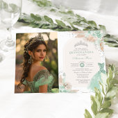 Sage Groen Zilver Quinceañera Boho Prinses Foto Kaart