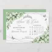 Sage Groen & Zilver Quinceañera De datum opslaan Kaart (Voorkant / Achterkant)