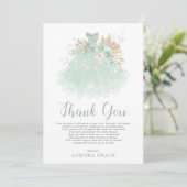 Sage Groen Zilver Quinceañera Jurk Mis Quince Bedankkaart (Staand voorkant)