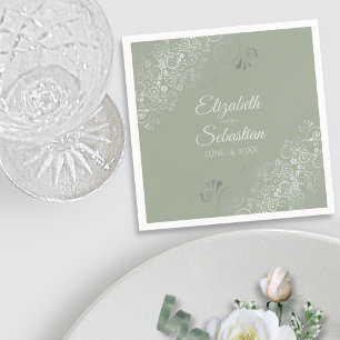 Sage Groen & Zilveren Frills Elegant Bruiloft Servet