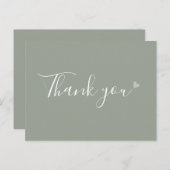 Sage Groen Zilveren Hart Script Business Dank u Briefkaart (Voorkant / Achterkant)