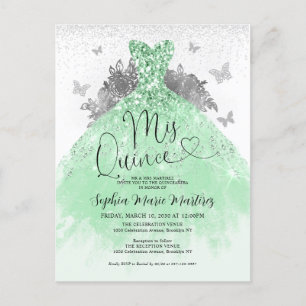 Sage Groen Zilveren Jurk Mis Quince Quinceañera Briefkaart