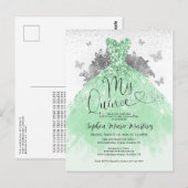 Sage Groen Zilveren Jurk Mis Quince Quinceañera Briefkaart (Voorkant / Achterkant)