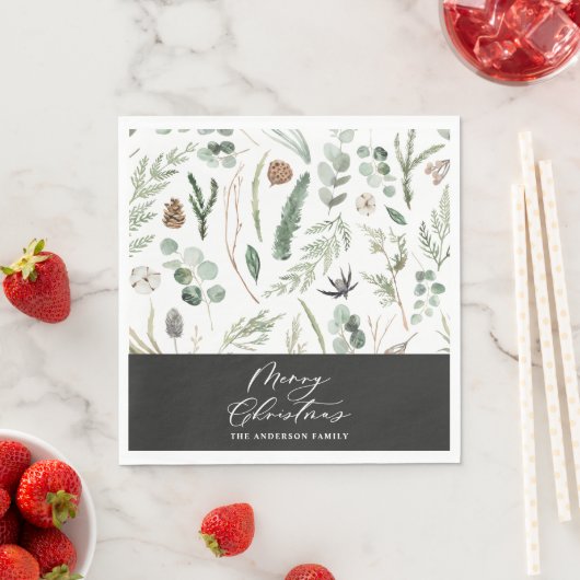 Sage groen zwart Kerstmis minimale botanische Servet (Insitu)