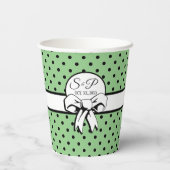 Sage Groen Zwart Polka Dot Wit Boog Gepersonalisee Papieren Bekers (Achterkant)