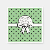 Sage Groen & Zwart Polka Dot Wit Boog Personaliser Servet (Voorkant)
