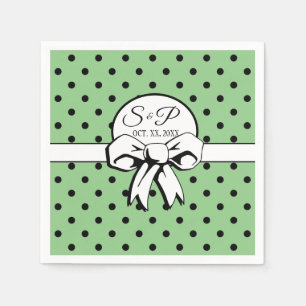 Sage Groen & Zwart Polka Dot Wit Boog Personaliser Servet