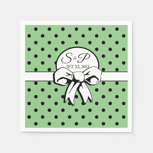 Sage Groen & Zwart Polka Dot Wit Boog Personaliser Servet (Voorkant)