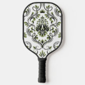 Sage Groen Zwart-wit Damask Bloemen Pickleball Paddle (Achterkant)