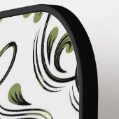 Sage Groen Zwart-wit Damask Bloemen Pickleball Paddle (Links Detail)