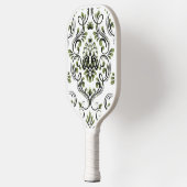 Sage Groen Zwart-wit Damask Bloemen Pickleball Paddle (Links)