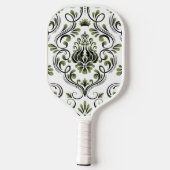 Sage Groen Zwart-wit Damask Bloemen Pickleball Paddle (Achterkant)