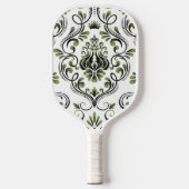 Sage Groen Zwart-wit Damask Bloemen Pickleball Paddle (Voorkant)
