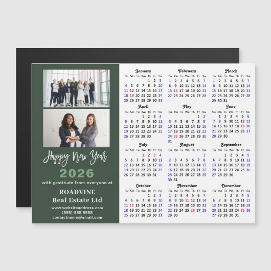 Sage Groene 2026 Kalender Moderne Zakelijke Magnet (Voorkant / Achterkant)