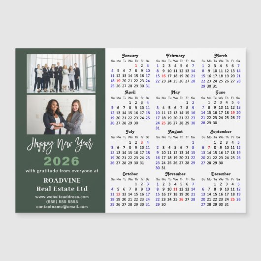 Sage Groene 2026 Kalender Moderne Zakelijke Magnet (Voorkant)