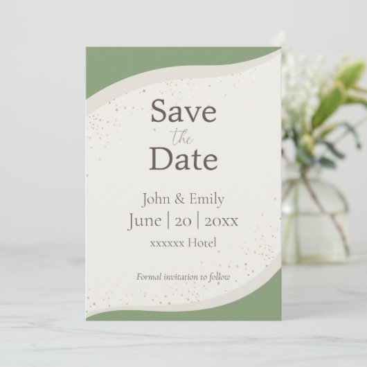 Sage Groene Abstracte Bruiloft Sla de Datum op Kaart (Staand voorkant)