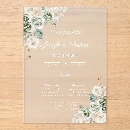 Sage groene acryl bruiloft acryl uitnodigingen (Voorkant)