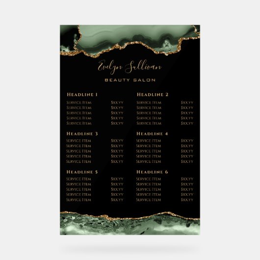 Sage Groene Agaat Prijslijst Acryl Teken Acryl Bord (Voorkant)