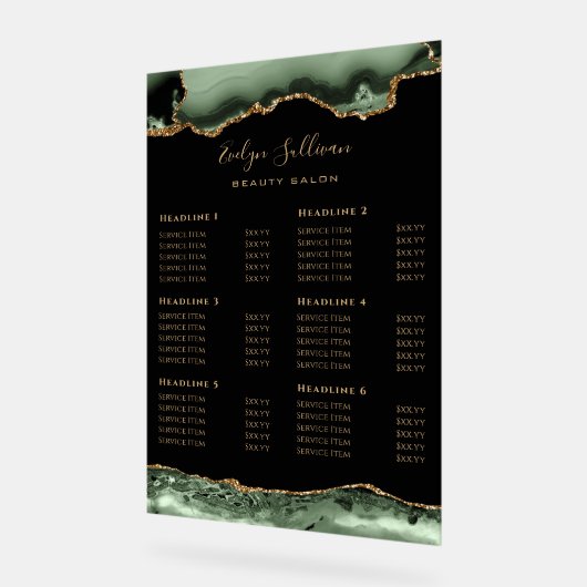 Sage Groene Agaat Prijslijst Acryl Teken Acryl Bord (Hoek)