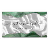 Sage Groene Agaat Zilver Glitter Luxe Magnetisch Visitekaartje (Voorkant)