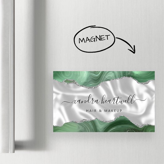 Sage Groene Agaat Zilver Glitter Luxe Magnetisch Visitekaartje