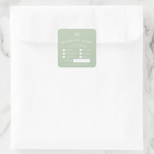 Sage Groene Allergie Waarschuwing Bakkerij Cake Vo Vierkante Sticker (Tas)