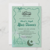 Sage Groene Aquarel Moskee Iftar Diner Kaart (Voorkant)
