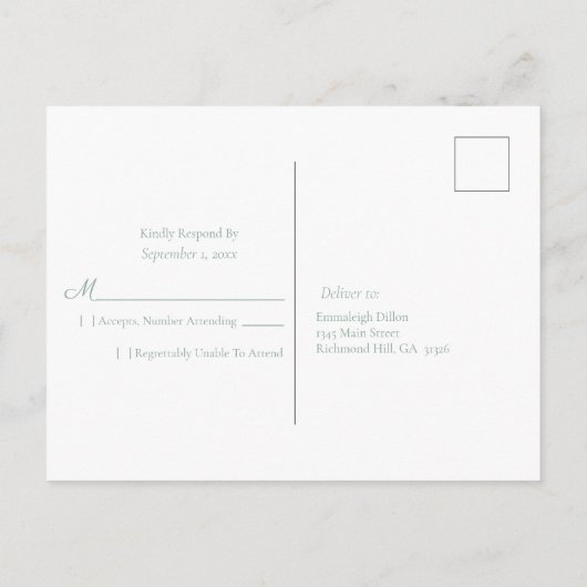 Sage Groene Aventurijn Edelsteen Huwelijk RSVP Uitnodiging Briefkaart (Achterkant)