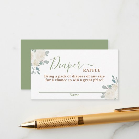 Sage Groene Baby Babykleding Luier Raffle Kaart (Voorkant / Achterkant in situ)