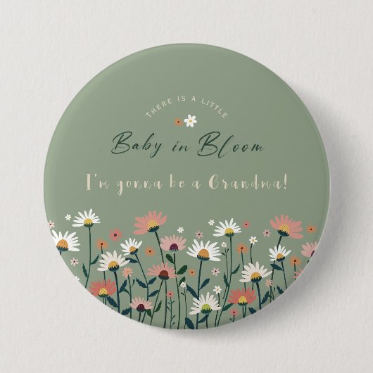 Sage Groene Baby in Bloem Douche Oma Button (Voorkant)