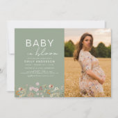 Sage Groene Baby in Bloom Foto Baby shower Kaart (Voorkant)