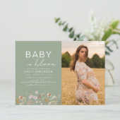 Sage Groene Baby in Bloom Foto Baby shower Kaart (Staand voorkant)