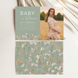 Sage Groene Baby in Bloom Foto Baby shower Kaart