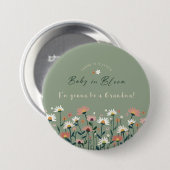 Sage Groene Baby in Bloom Shower Grootmoeder Knop Ronde Button 7,6 Cm (Voorkant /achterkant)