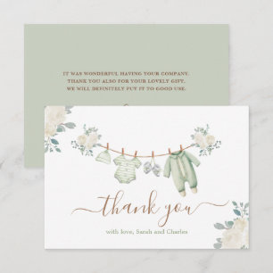 Sage Groene Baby Kleding Baby shower Dank je Kaart