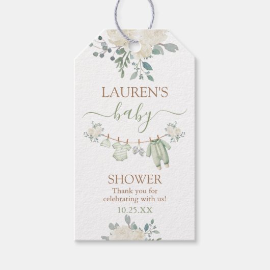 Sage Groene Baby Kleding Baby shower Gift Label Cadeaulabel (Voorkant)