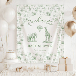 Sage Groene Baby Shower Vlag Safari Toile Wandkleed