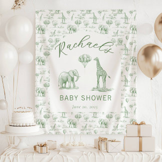 Sage Groene Baby Shower Vlag Safari Toile Wandkleed