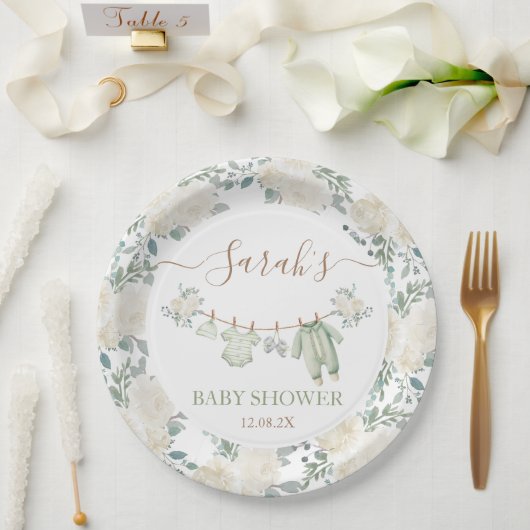 Sage Groene Babykleding Baby shower Papieren Bordje (Huwelijk)