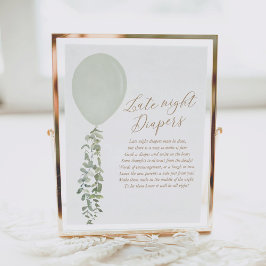 Sage Groene Ballon Baby shower Late Night Luiers Poster