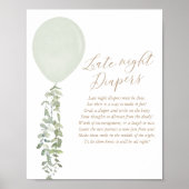 Sage Groene Ballon Baby shower Late Night Luiers Poster (Voorkant)