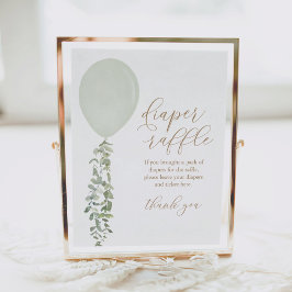 Sage Groene Ballon Baby shower Luier Raffle Poster