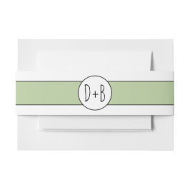 Sage groene band en initialen bruiloft uitnodigingen wikkel